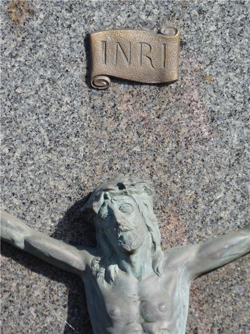 INRI = Iesus Nazarenus Rex Iudaeorum, frome latin : Jesus of Nazareth, King of Jews