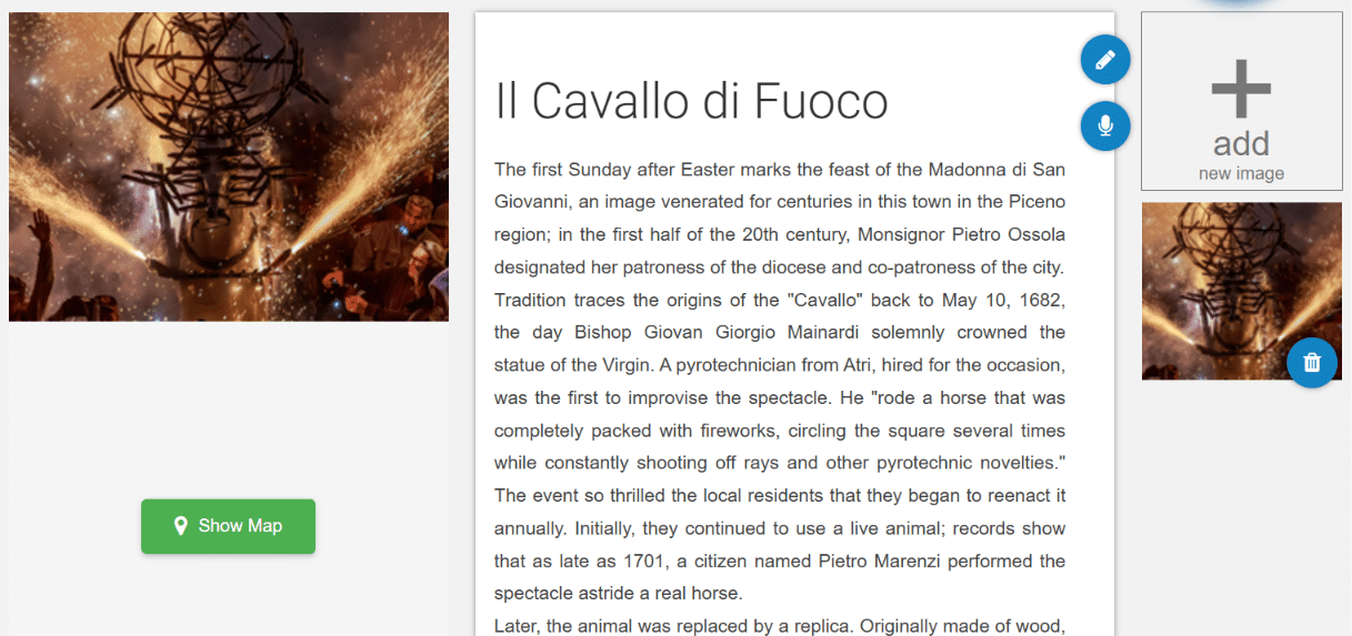 Screenshot of a cultural routes app displaying the